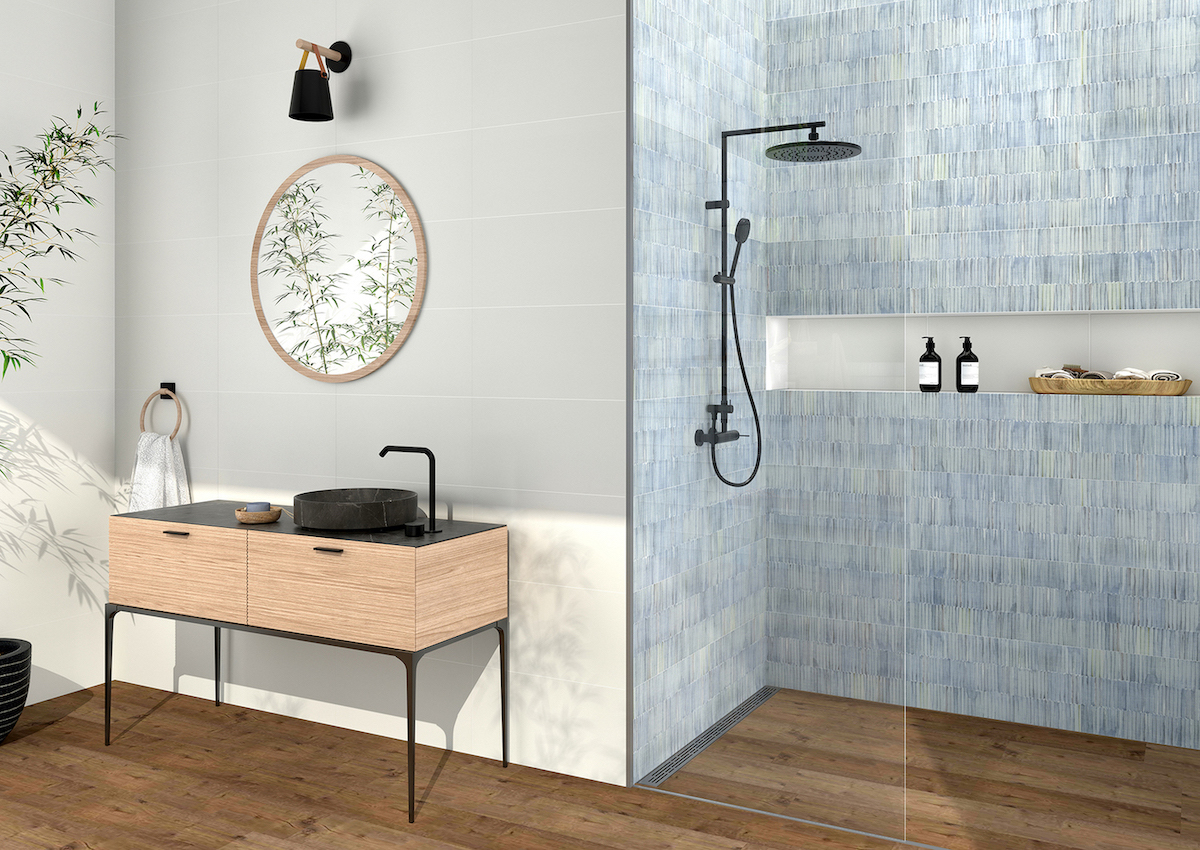 Bamboo grey 30x60 wall tile, blue 30x60 decor