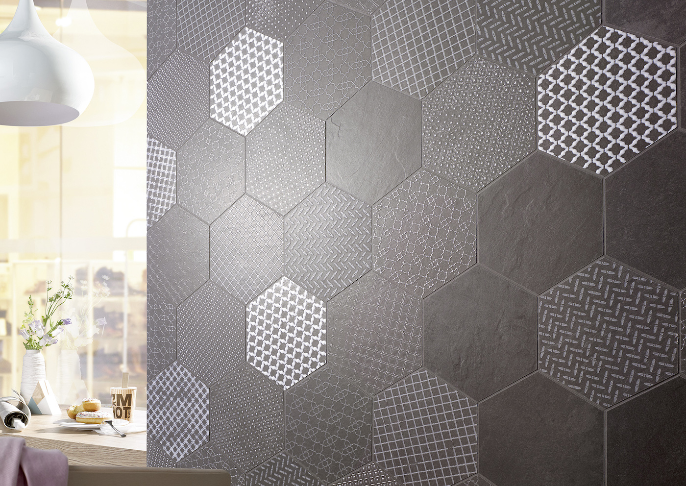 Slate slate 16.5x19 hexagon decorated & uni, decor, each 9 pieces