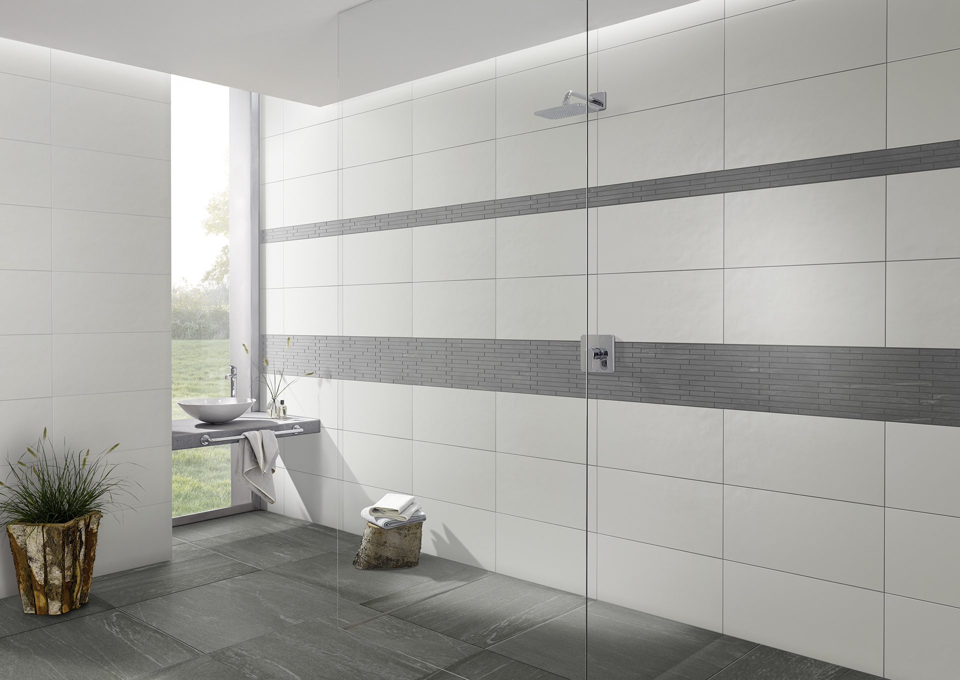 aria Y30525001 white 30x60 wall tile, Y30526001 grey 25x60 mosaic